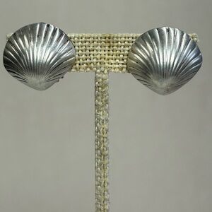 Artisan Signed ND Solid Sterling Silver 925 Shell Clip-on Earrings 9.3 grams